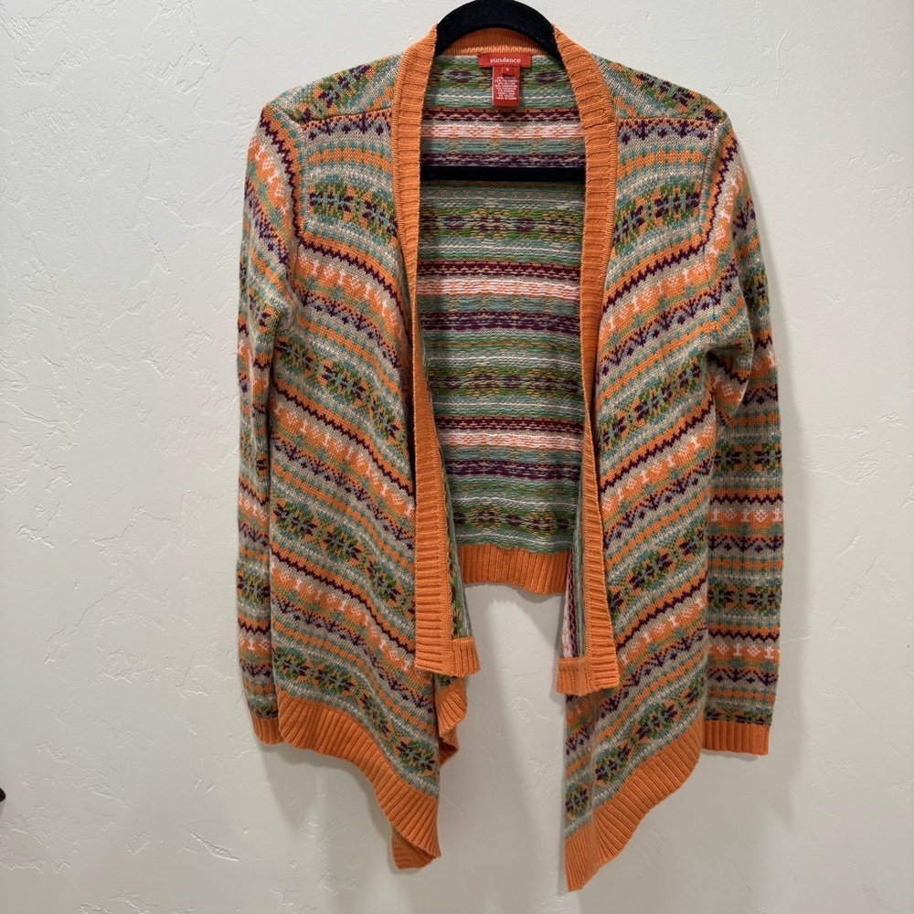 Sundance Folkloric Fair Isle Small Shawl Wrap Cardigan Sweater Cashmere Wool - Picture 3 of 11